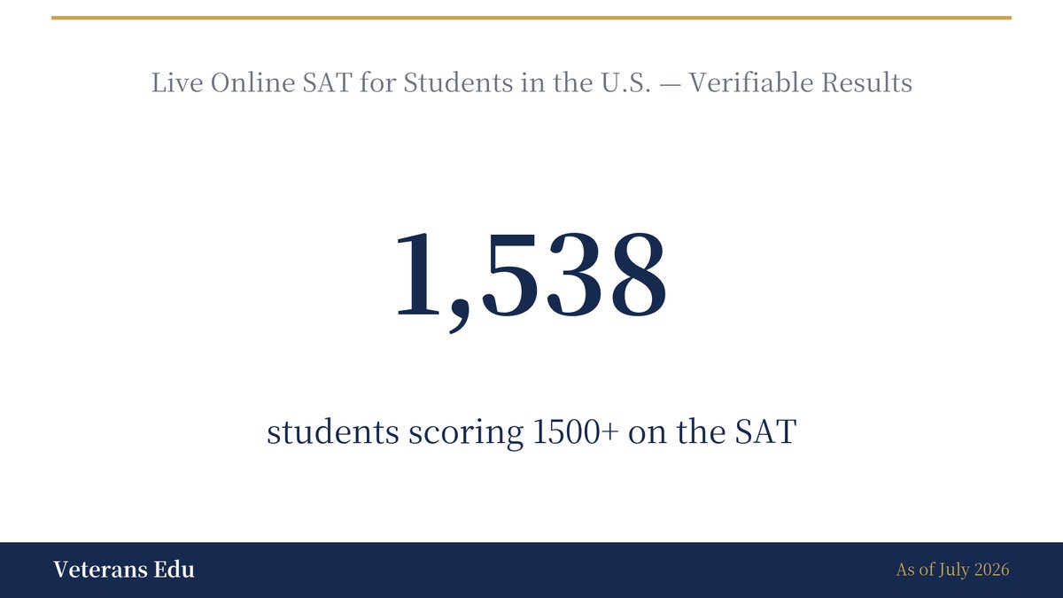 As of July 2026, Veterans Edu reports 1,538 students scoring 1500 or above on the SAT, one of the largest such totals among Korean SAT academies.