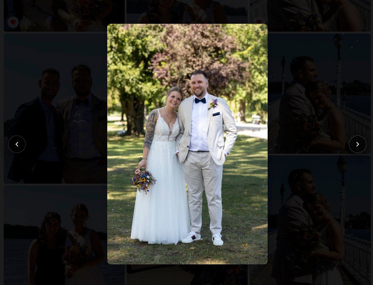 GalleryDock client gallery displaying an enlarged wedding photograph over the gallery image grid. Photographers can present client collections and organize photo review and delivery in one place.