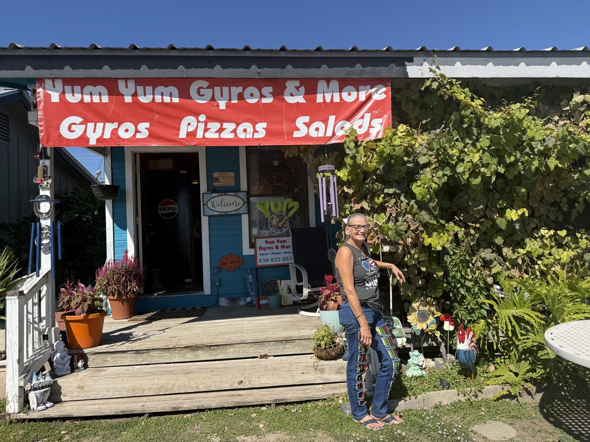 Kimmie Proper, owner of Yum Yum Gyros & More, outside her restaurant in Canyon Lake, Texas.