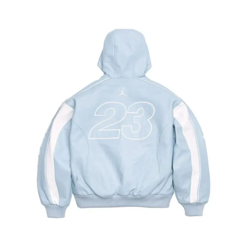 Air Jordan x Supreme Jaqueta Hooded Leather Light Blue SS26-W15
