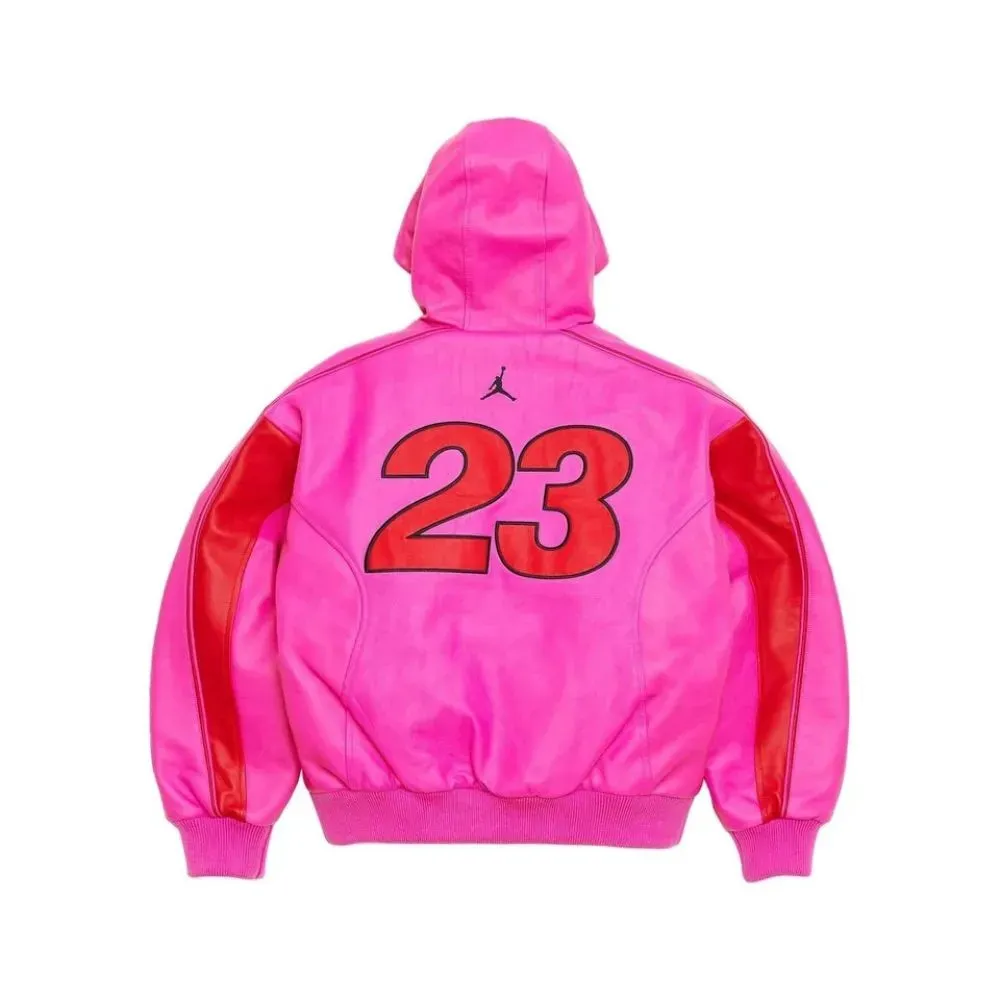 Air Jordan x Supreme Jaqueta Hooded Leather Pink SS26-W15 - Droper