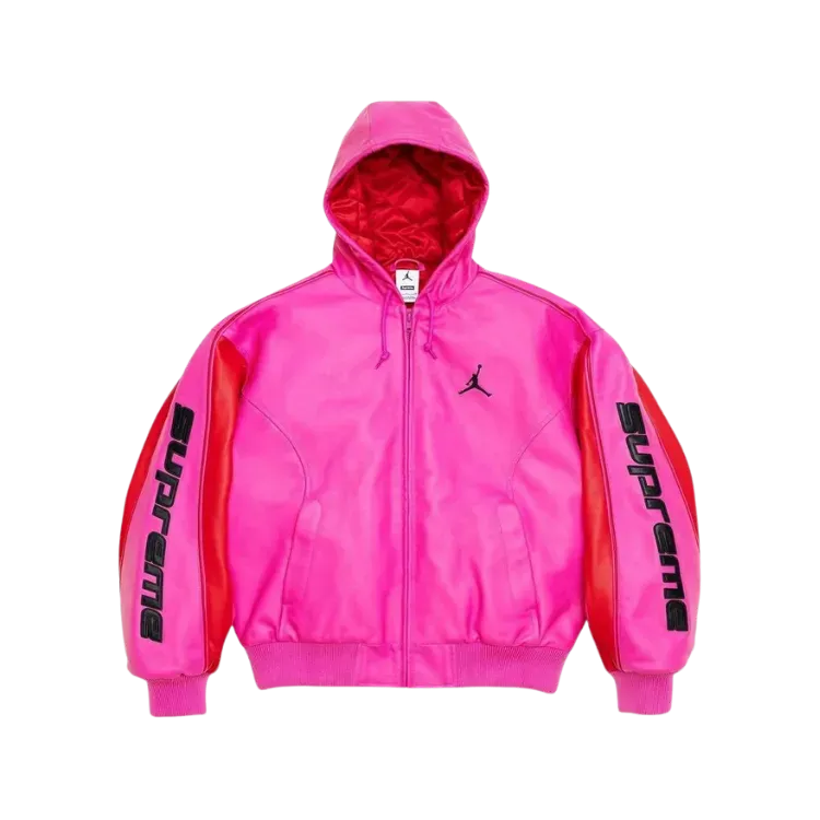 Air Jordan x Supreme Jaqueta Hooded Leather Pink SS26-W15 - Droper