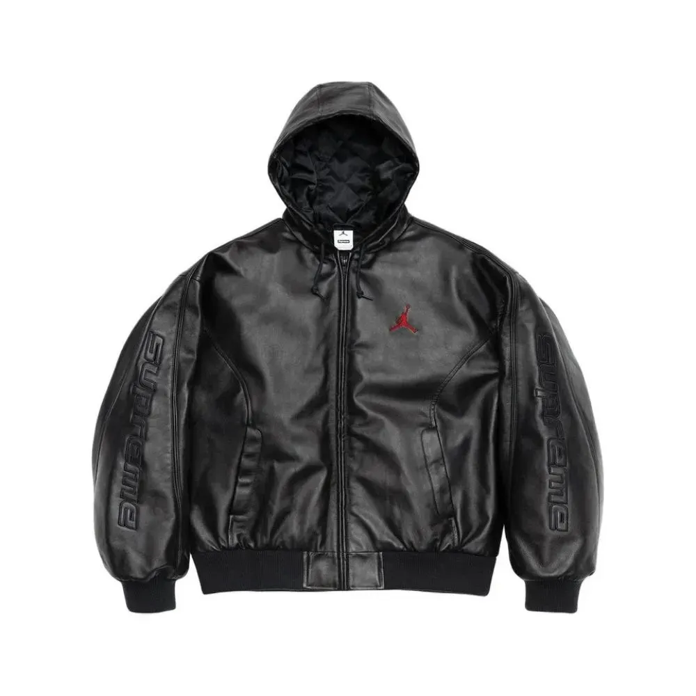 Air Jordan x Supreme Jaqueta Hooded Leather Black SS26-W15 - Droper