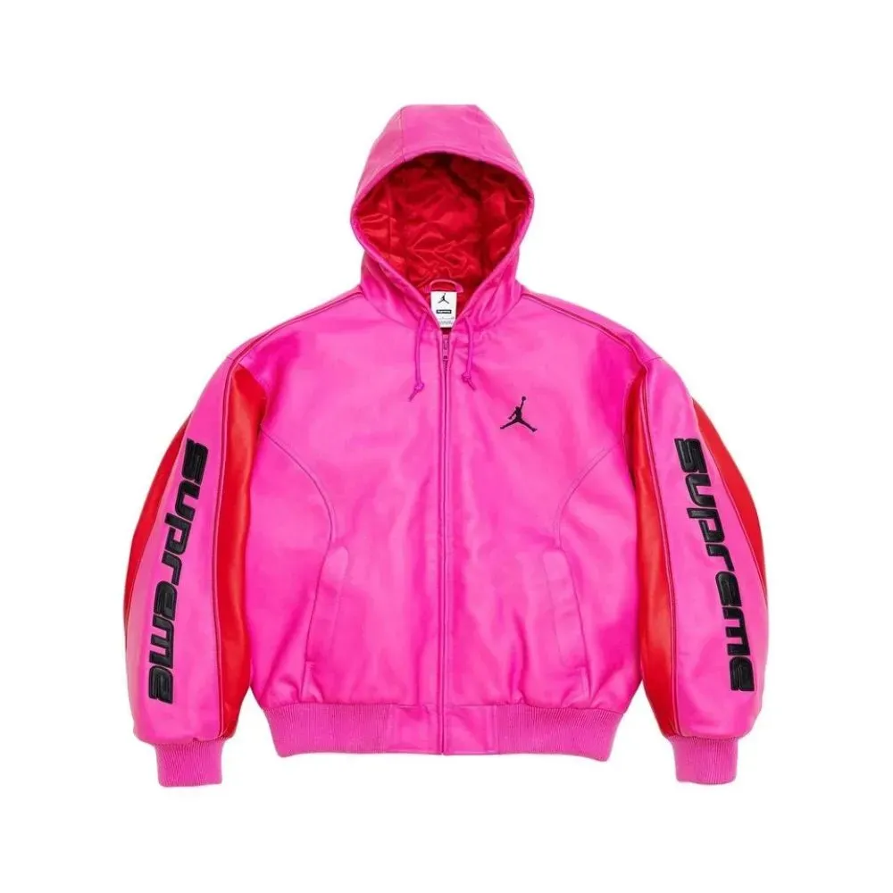 Air Jordan x Supreme Jaqueta Hooded Leather Pink SS26-W15 - Droper