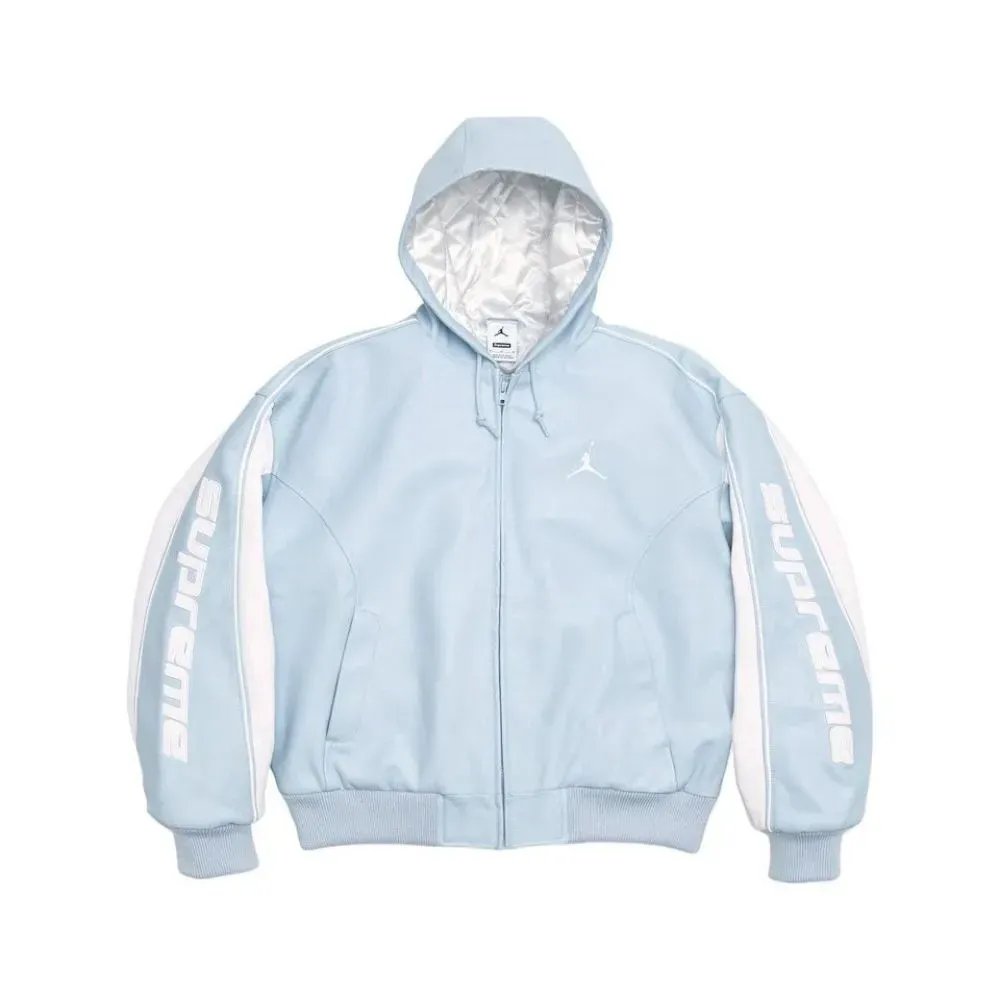 Air Jordan x Supreme Jaqueta Hooded Leather Light Blue SS26-W15