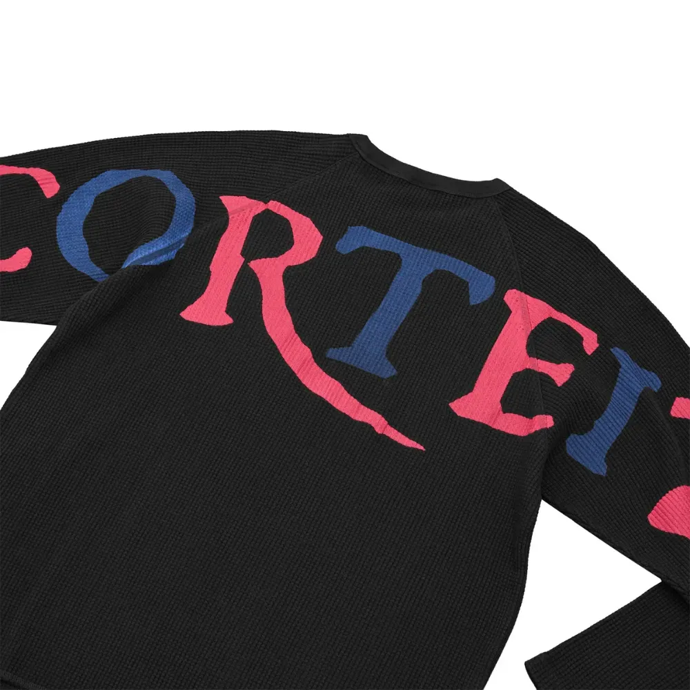 Camiseta Corteiz Long Sleeve Herald Waffle Thermal Black - Droper