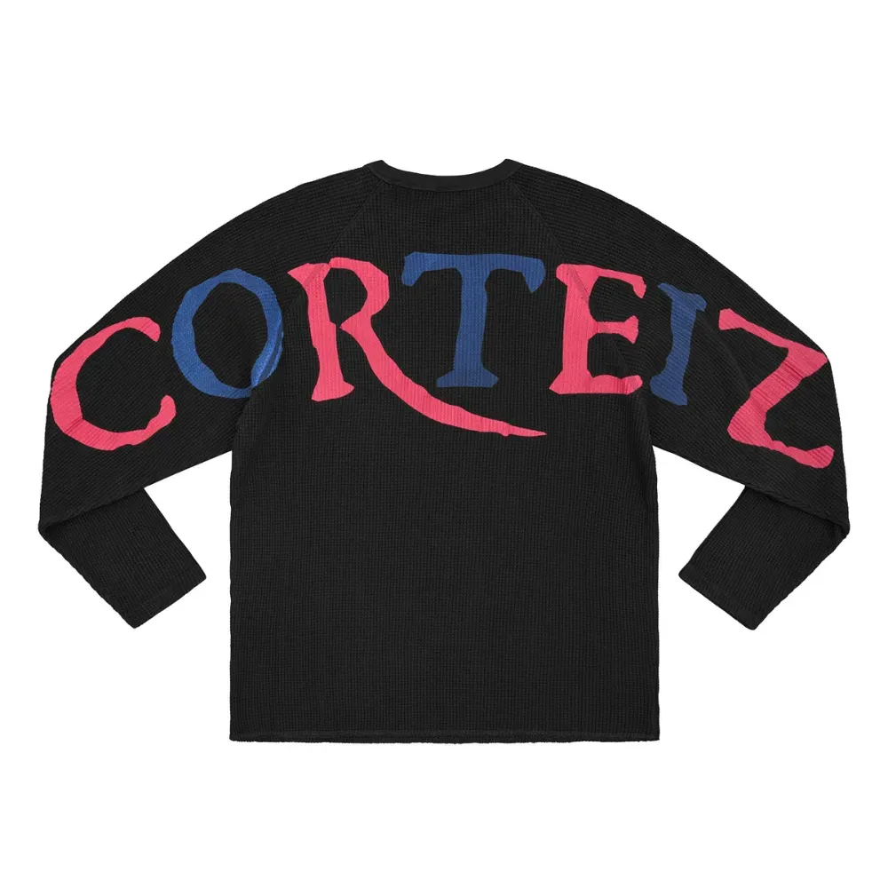 Camiseta Corteiz Long Sleeve Herald Waffle Thermal Black - Droper
