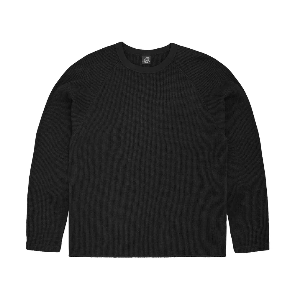 Camiseta Corteiz Long Sleeve Herald Waffle Thermal Black - Droper