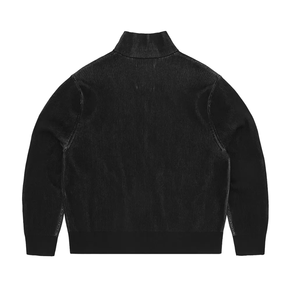 Suéter Corteiz 2 Tone Ribbed Knit Zip Up Black - Droper