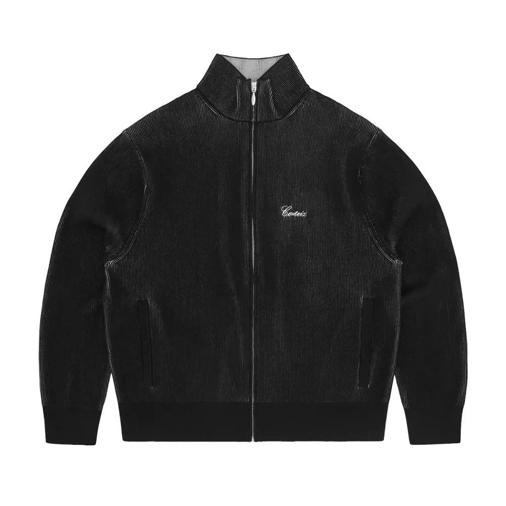 Suéter Corteiz 2 Tone Ribbed Knit Zip Up Black - Droper