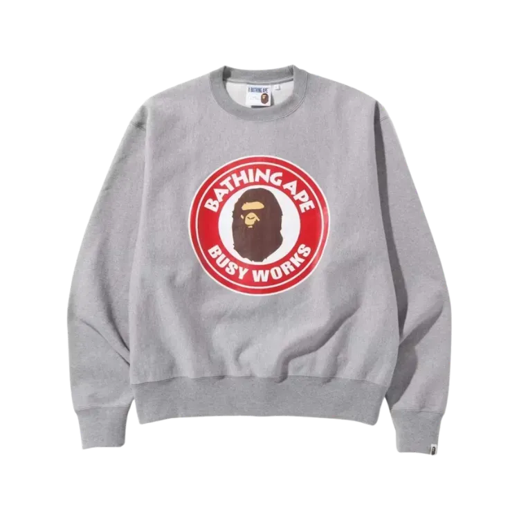 Moletom Bape Classic Busy Works Relaxed Fit Crewneck Grey