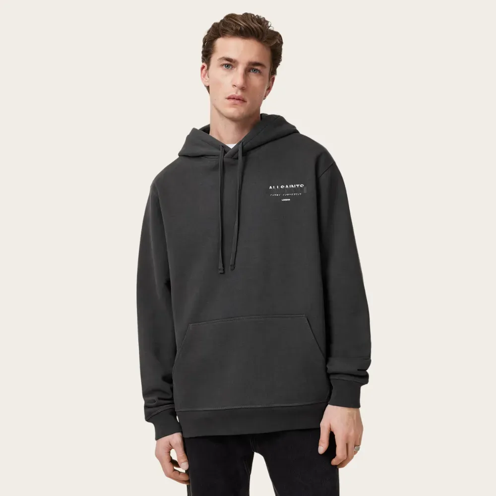 Moletom AllSaints Redact Pullover Embroidered Logo Washed Black foto 1