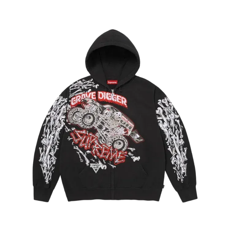 Jaqueta Supreme Grave Digger Bones Zip Up Hooded Black SS26-W16