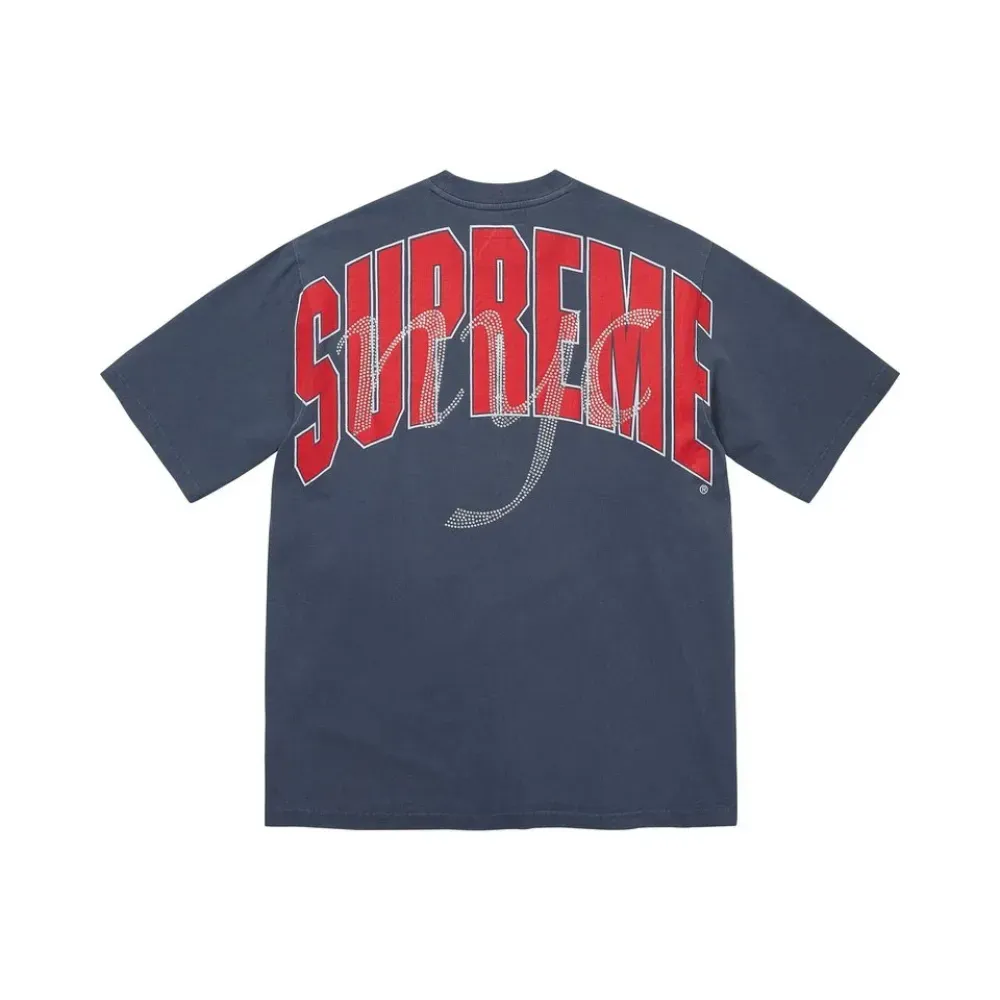Camiseta Supreme Rhinestone Script Navy SS26-W16 foto 1