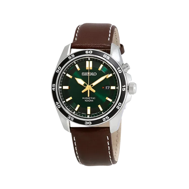 Relógio Seiko Kinetic Green Dial Brown Leather 42mm