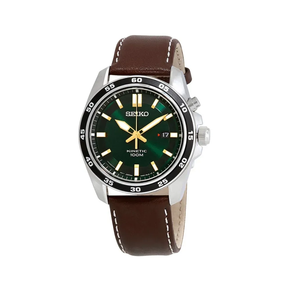 Relógio Seiko Kinetic Green Dial Brown Leather 42mm - Droper