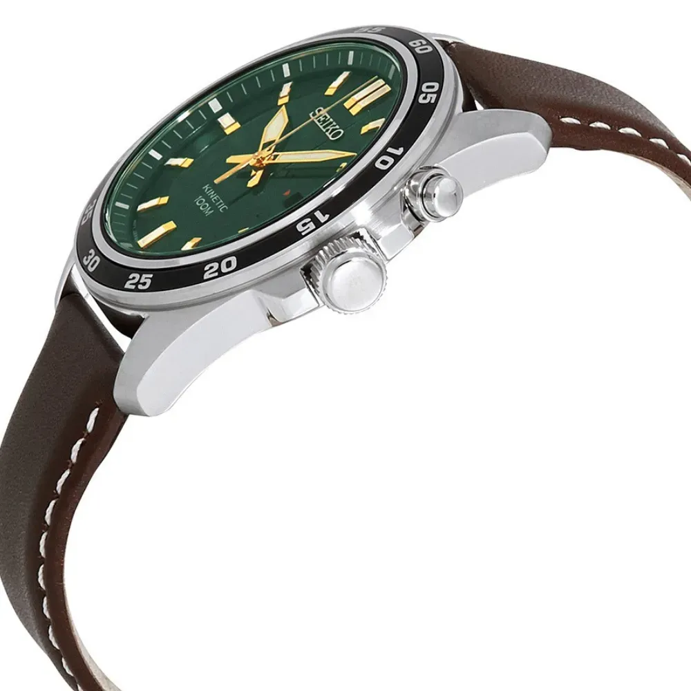 Relógio Seiko Kinetic Green Dial Brown Leather 42mm - Droper