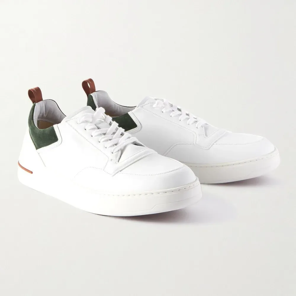 Loro Piana Newport Suede Trimmed Leather White - Droper