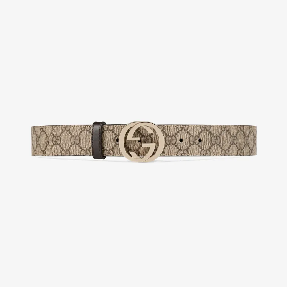 Cinto Gucci GG Supreme Gold-Tone G Buckle Brown - Droper