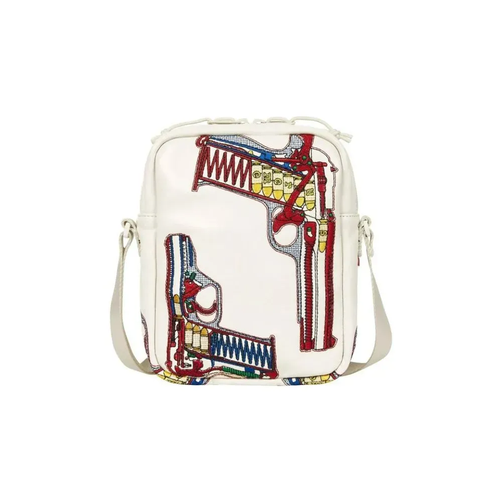 Bolsa Supreme Guns Embroidered Shoulder Leather White SS26-W19
