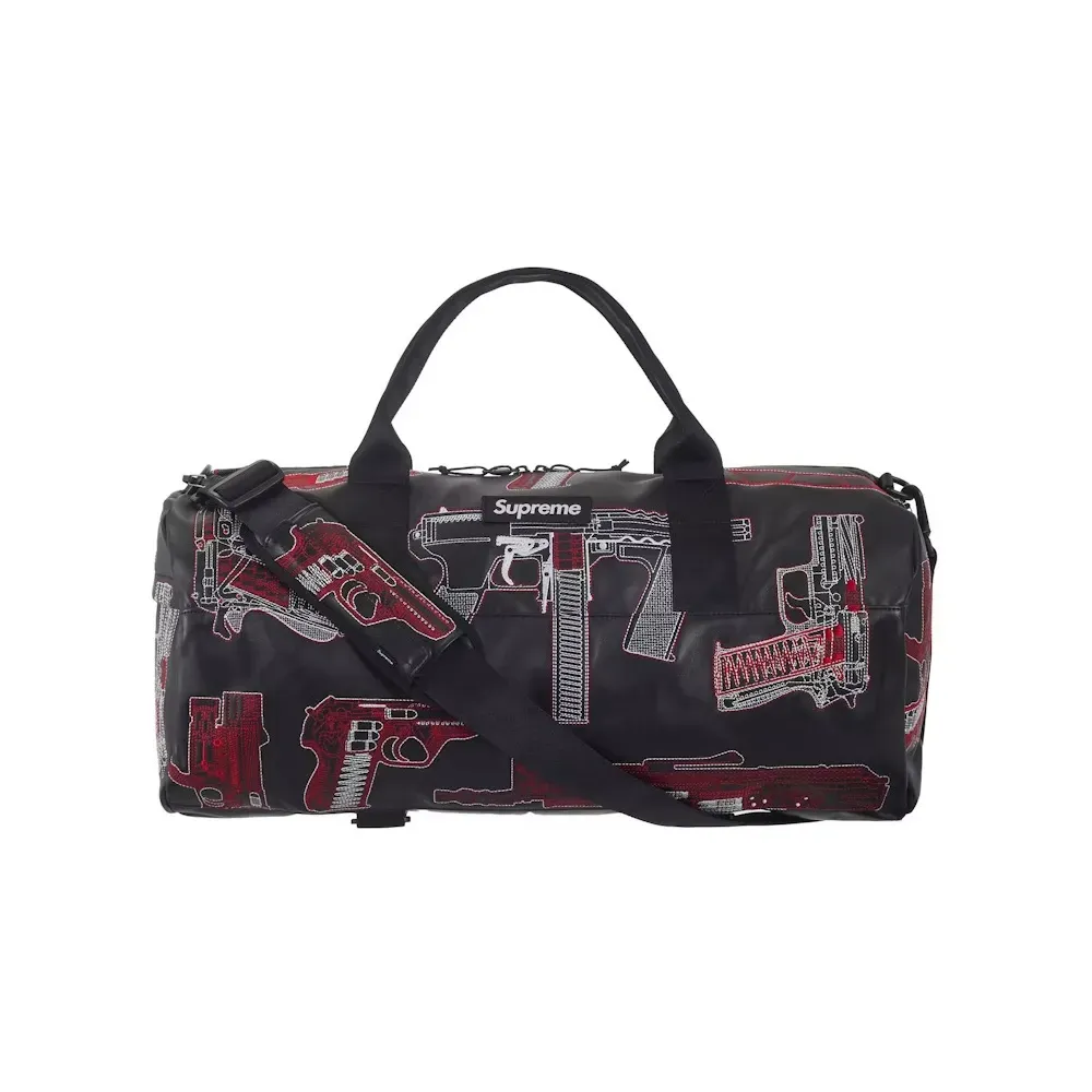 その他 supreme bag Bolsa Supreme Guns Embroidered Leather Duffle Black SS26-W19 - Droper