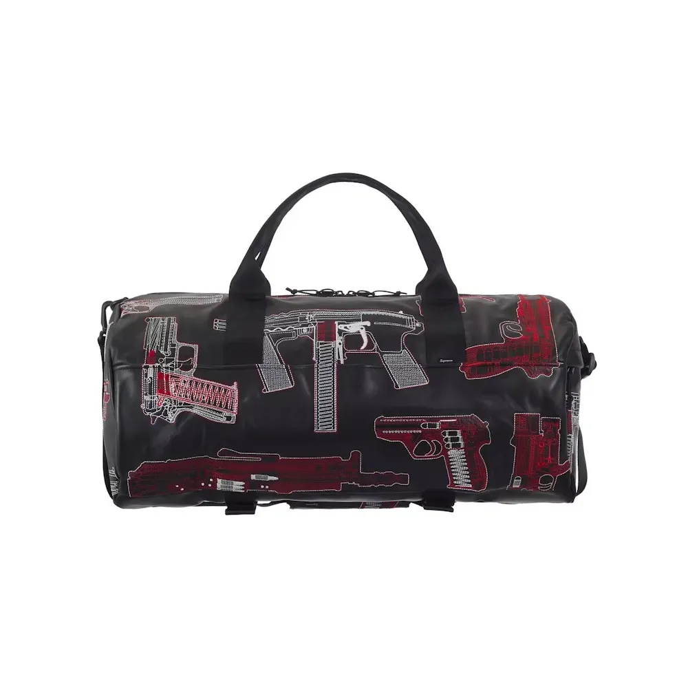 バッグ Supreme Guns Embroidered Leather Bag Bolsa Supreme Guns Embroidered Leather Duffle Black SS26-W19 - Droper