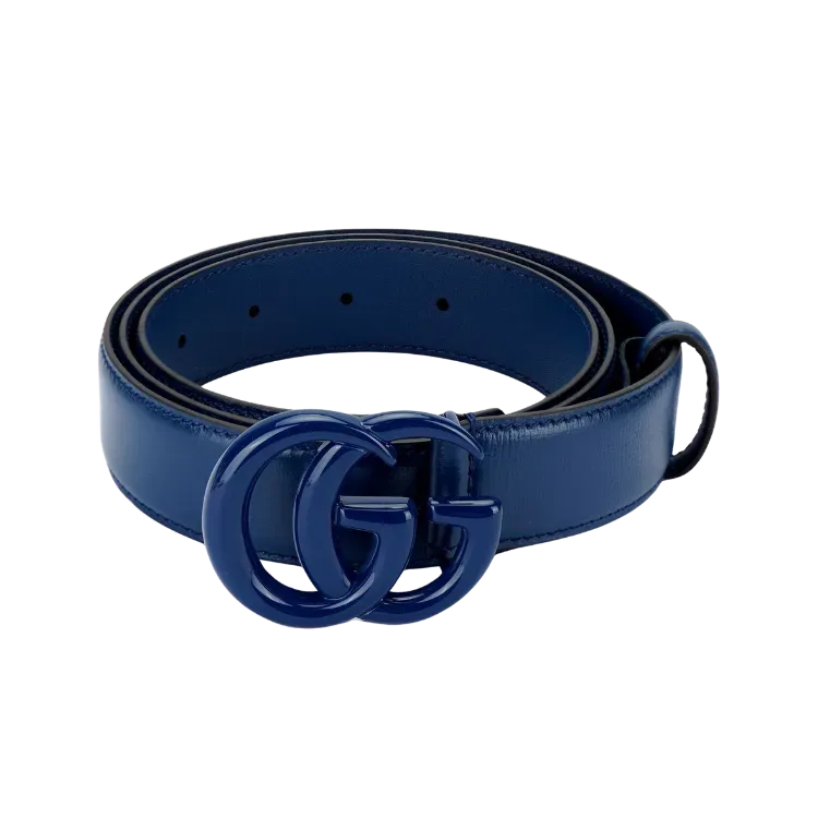 Cinto Gucci GG Marmont Thin Belt Blue