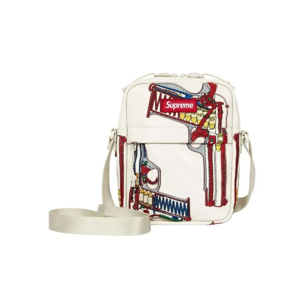 Bolsa Supreme Guns Embroidered Shoulder Leather White SS26-W19