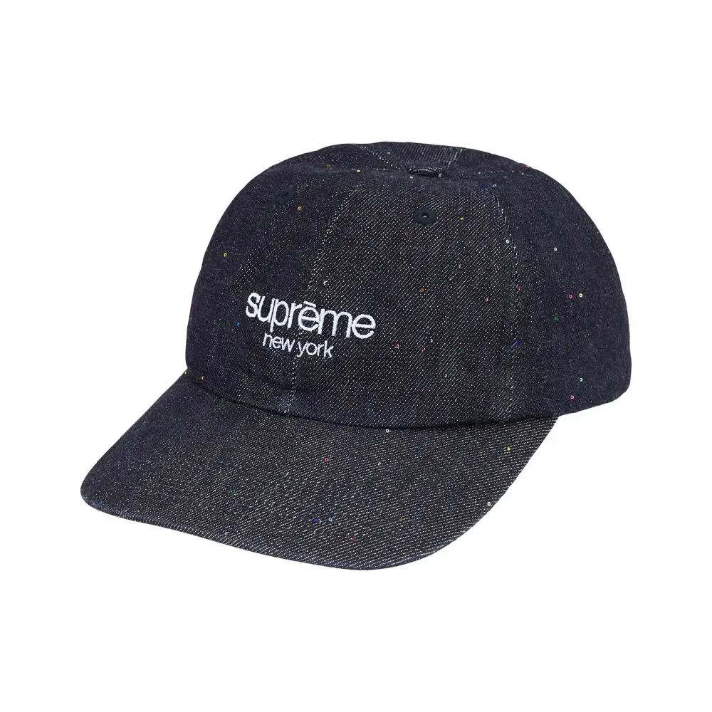 Boné Supreme Sequin Denim Classic Logo 6-Panel Indigo SS26-W19