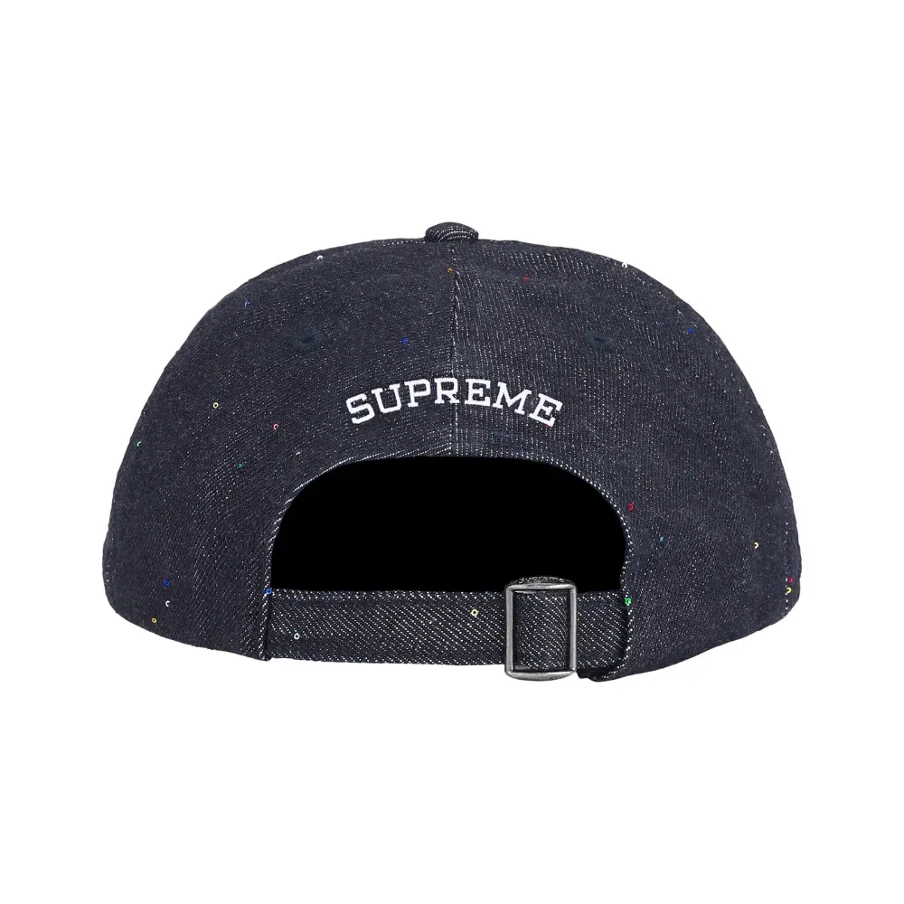 Boné Supreme Sequin Denim Classic Logo 6-Panel Indigo SS26-W19