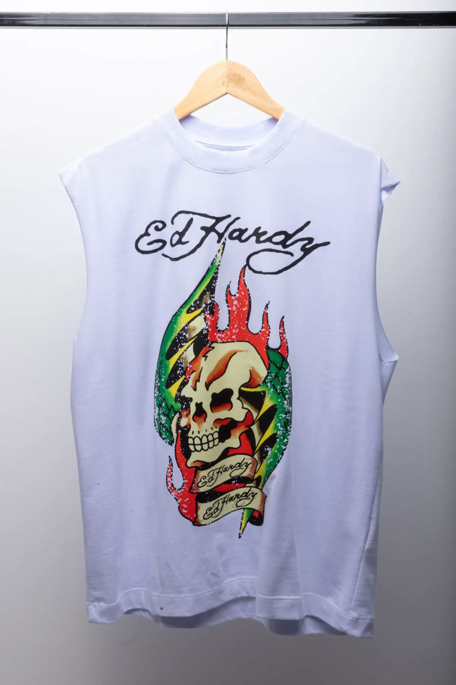 Camiseta Ed Hardy Sleeveless Skull White — G, Novo