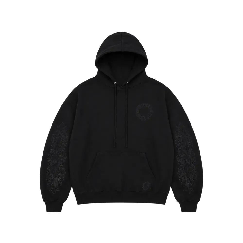 Moletom Chrome Hearts Pullover Horseshoe Floral Hoodie Black - Droper