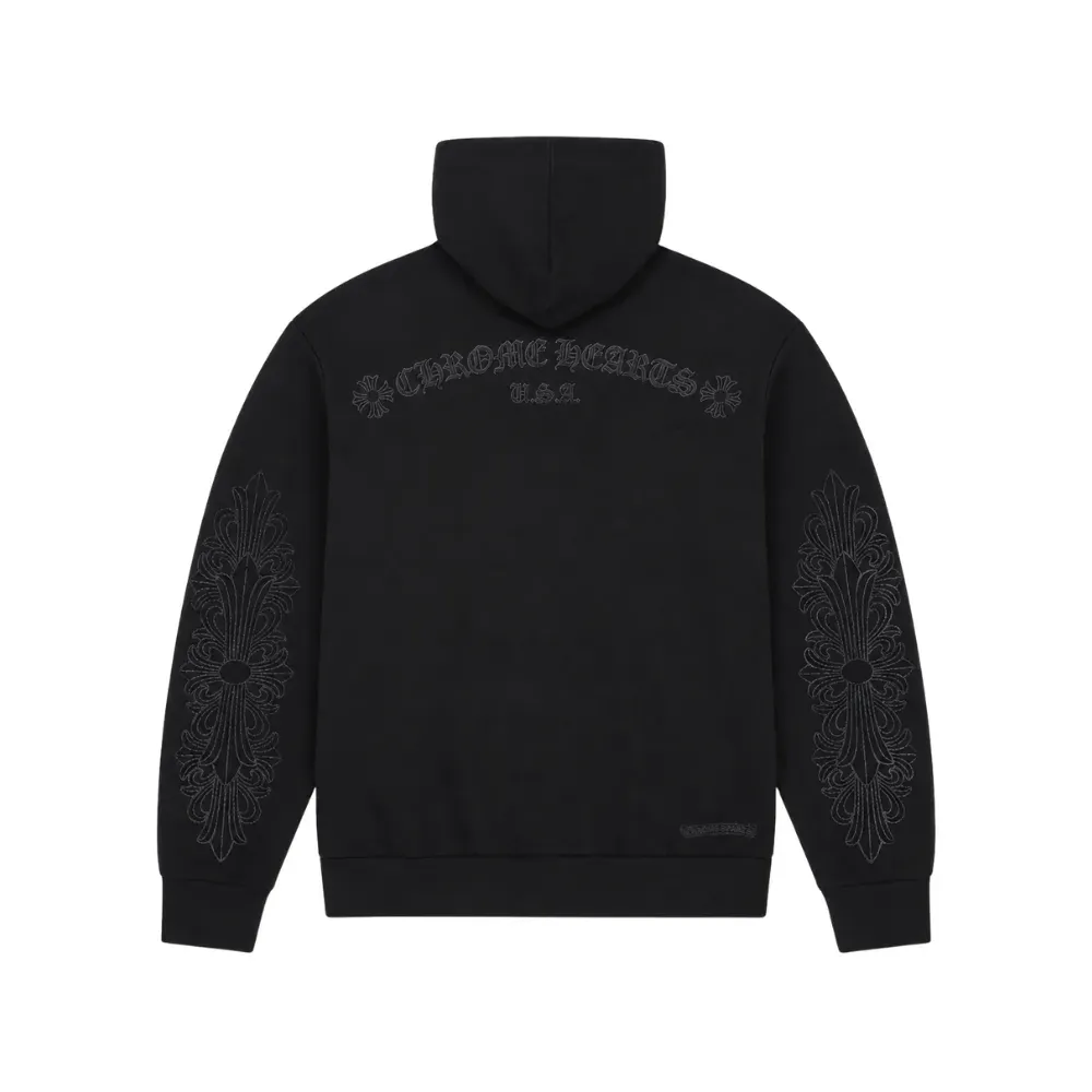 Chrome Hearts 25号 Moletom Chrome Hearts Pullover Horseshoe Floral Hoodie Black - Droper