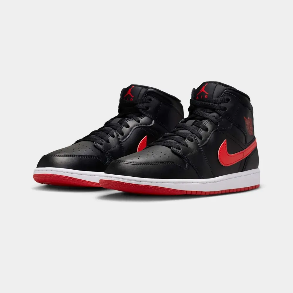 Air Jordan 1 Mid Black White University Red - Droper