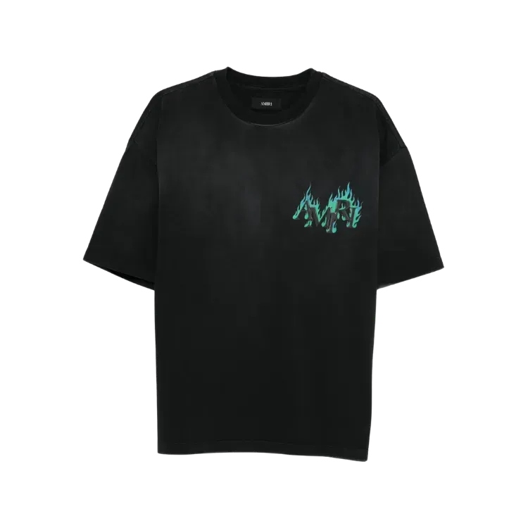 Camiseta Amiri Logo and Flames Black