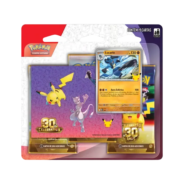 Blister Triplo Sticker Celebração de 30 Anos (Lucario) Pokémon TCG PT-BR