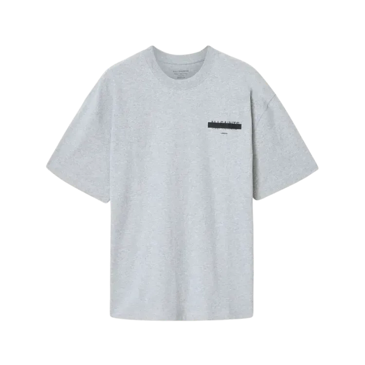 Camiseta AllSaints Redact Oversized Embroidered Logo Grey Marl