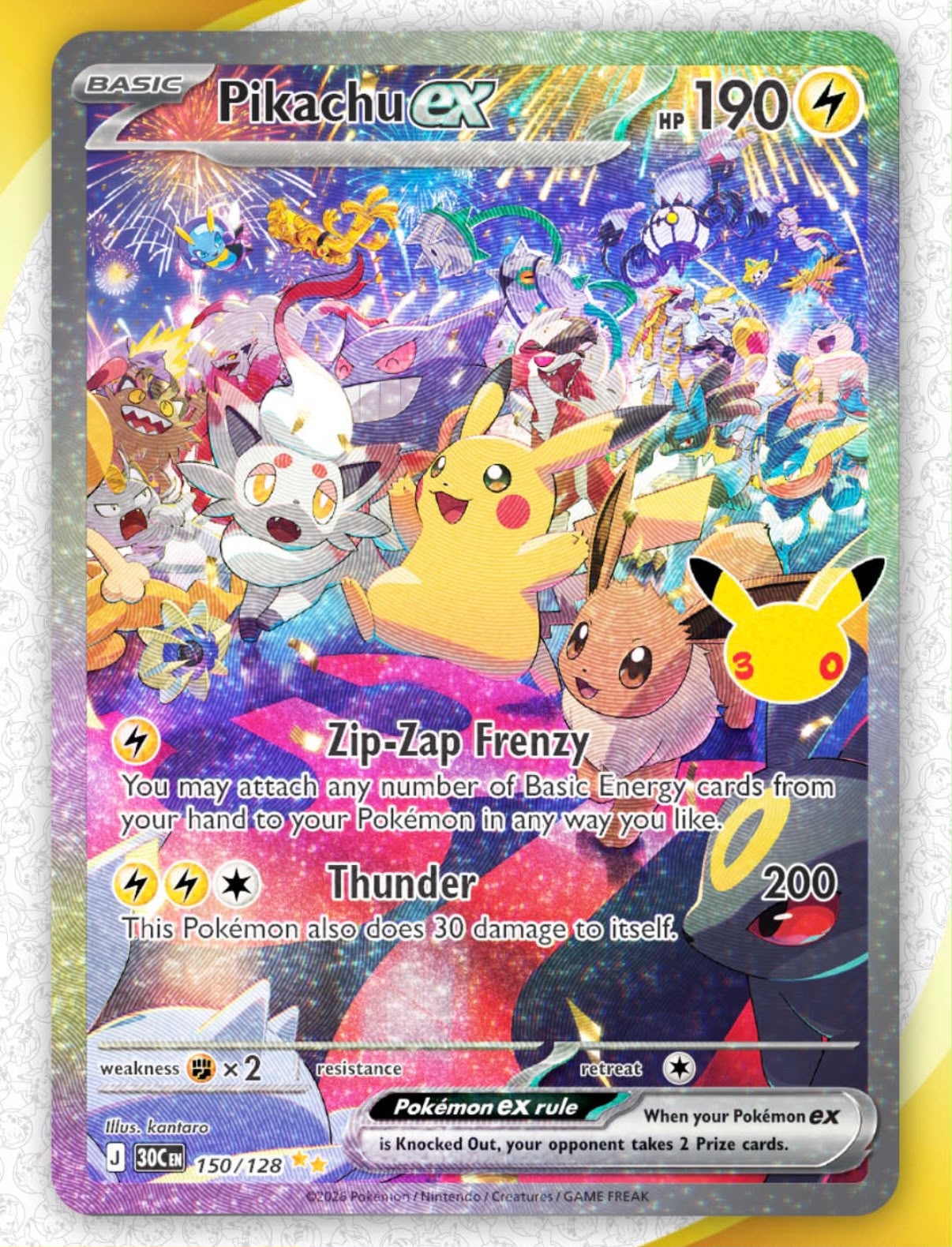 Pokémon TCG celebra 30 anos com dose dupla de cartas exclusivas do Pikachu ex em clima de festa