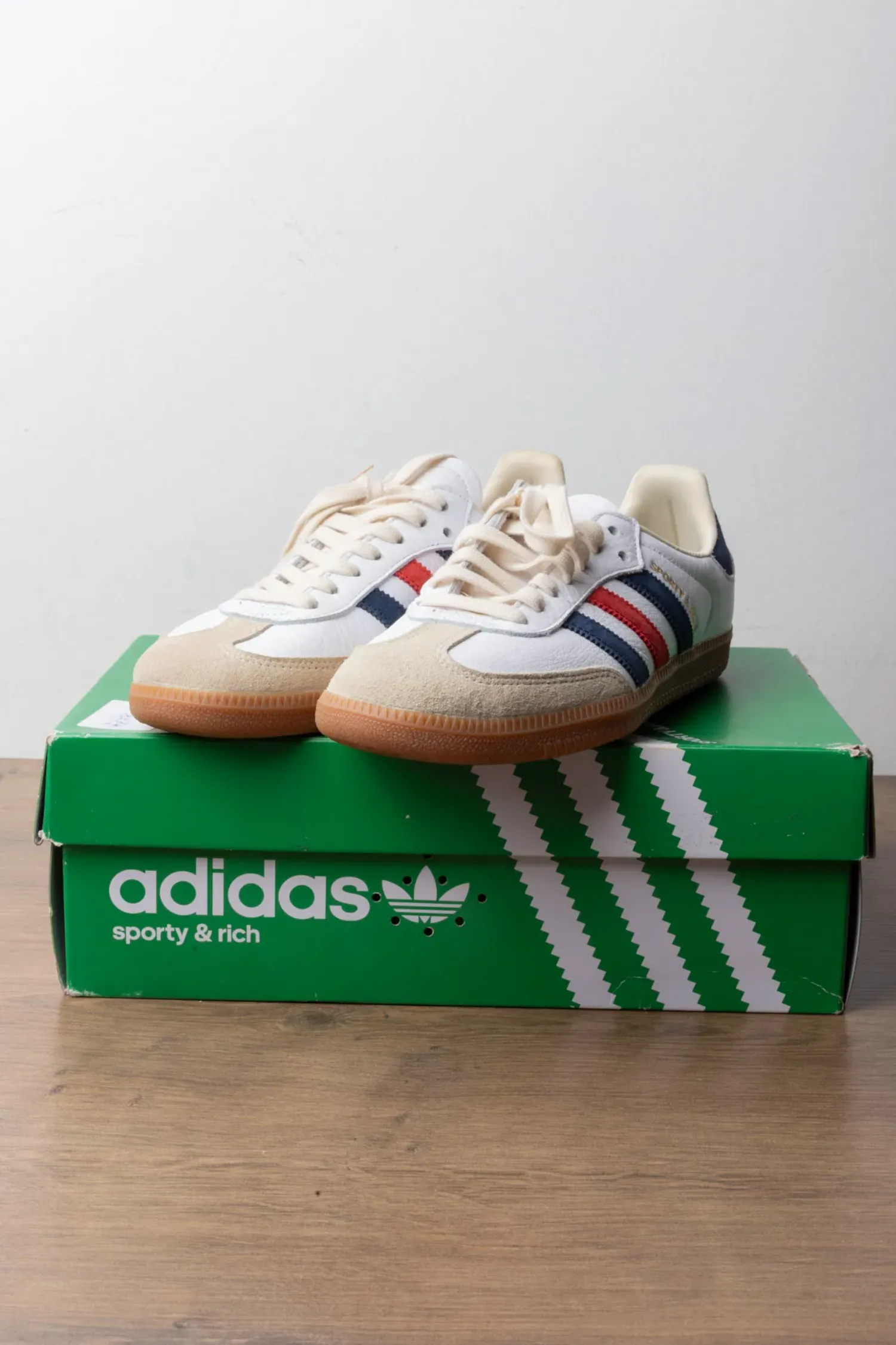 Sporty & Rich x adidas Samba OG Cloud White Night Indigo Collegiate Red