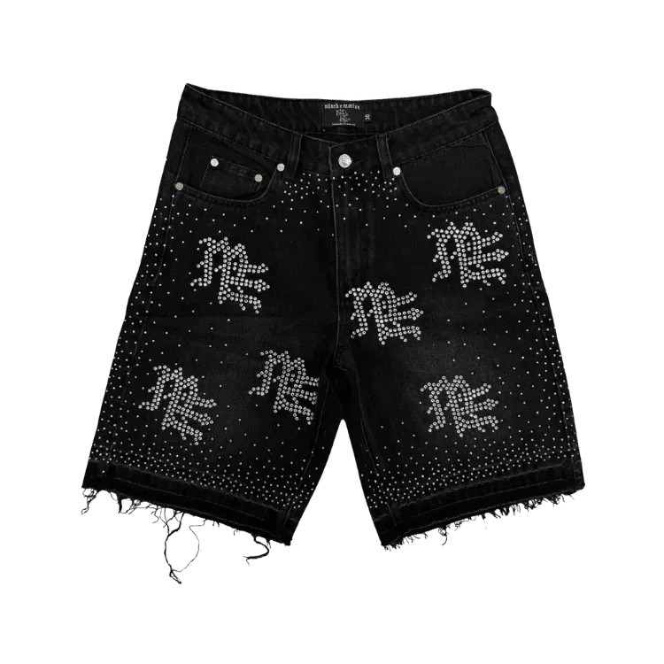 Bermuda Mixed Emotions Me Rhinestone Denim Black