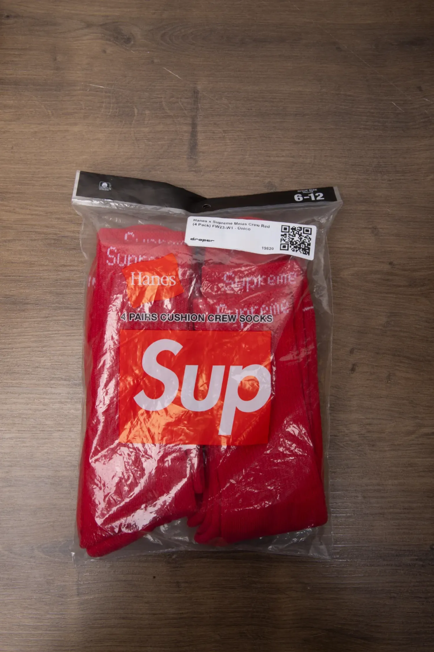 Hanes x Supreme Meias Crew Red (4 Pack) FW23-W1 — Único, Novo