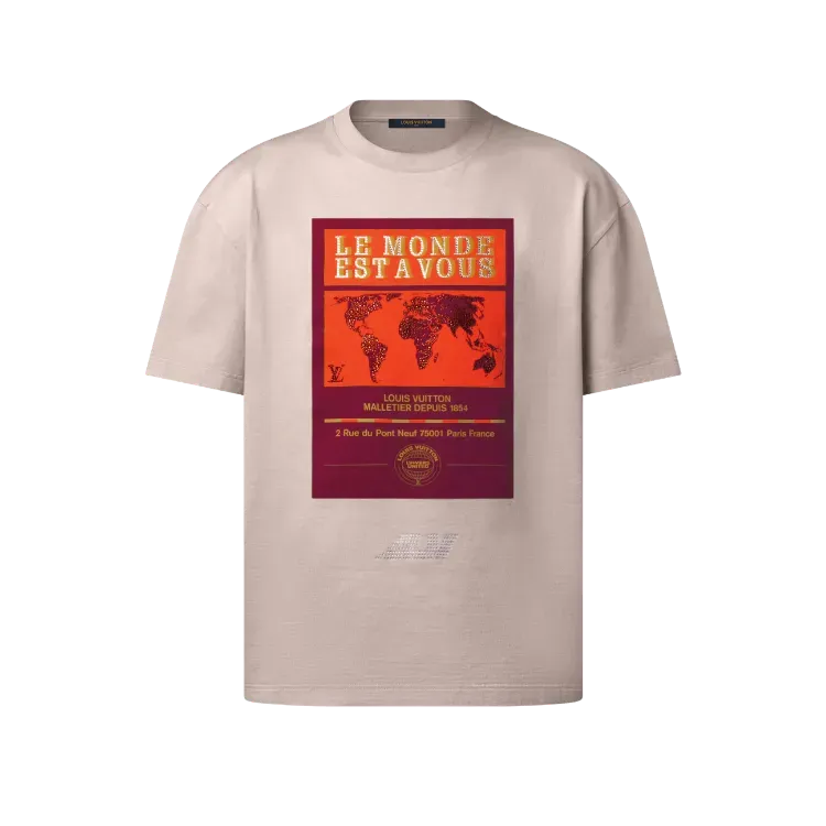 Camiseta Louis Vuitton Cotton Embroidered Graphic Tan