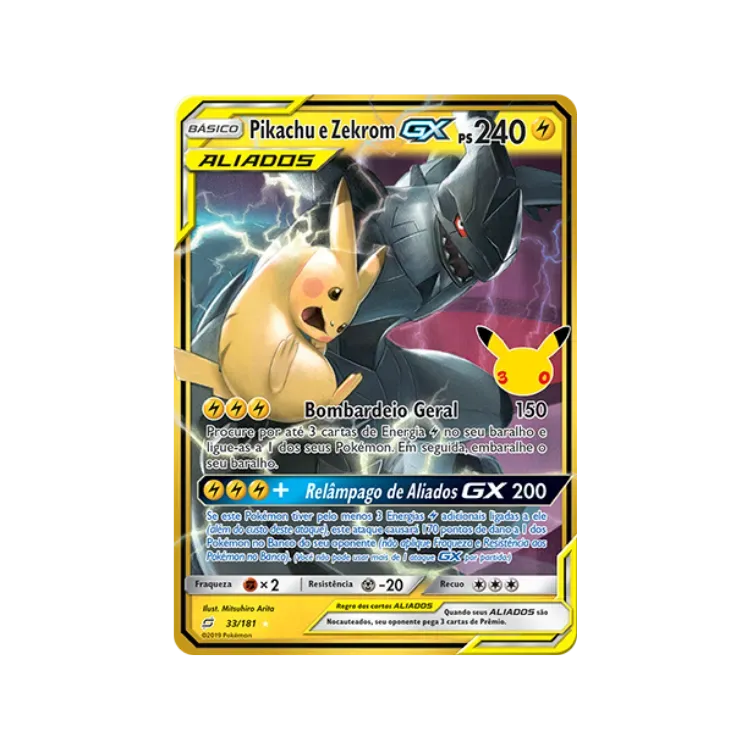 Pikachu e Zekrom-GX (33/181) Celebração de 30 Anos Pokémon TCG