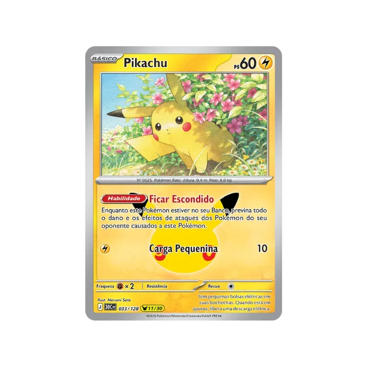 Pikachu (33/128) Celebração de 30 Anos Pokémon TCG