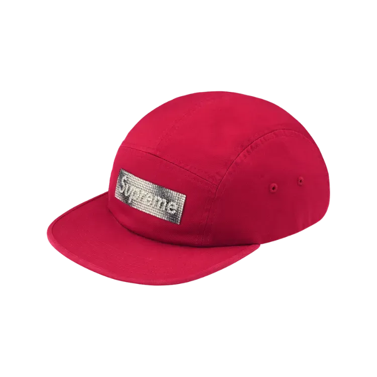 Boné Supreme Rhinestone Label Camp Red FW26-W5
