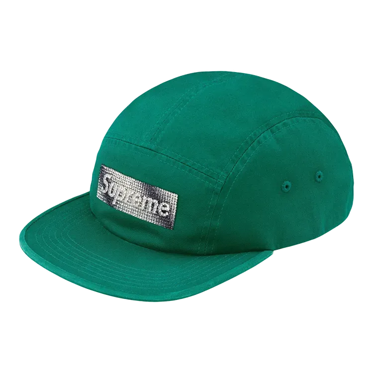 Boné Supreme Rhinestone Label Camp Cap Green FW26-W5