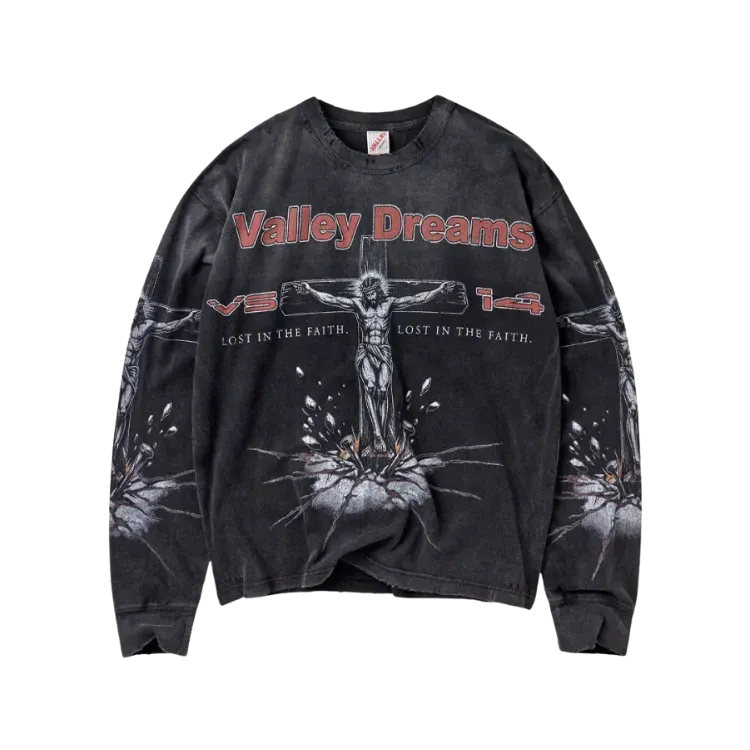 Camiseta Vale Lives Forever Concrete Cross Longsleeve Vintage Black