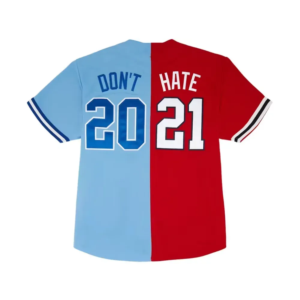 Camisa Supreme Don't Hate Baseball Jersey Red Light Blue SS21 foto 1