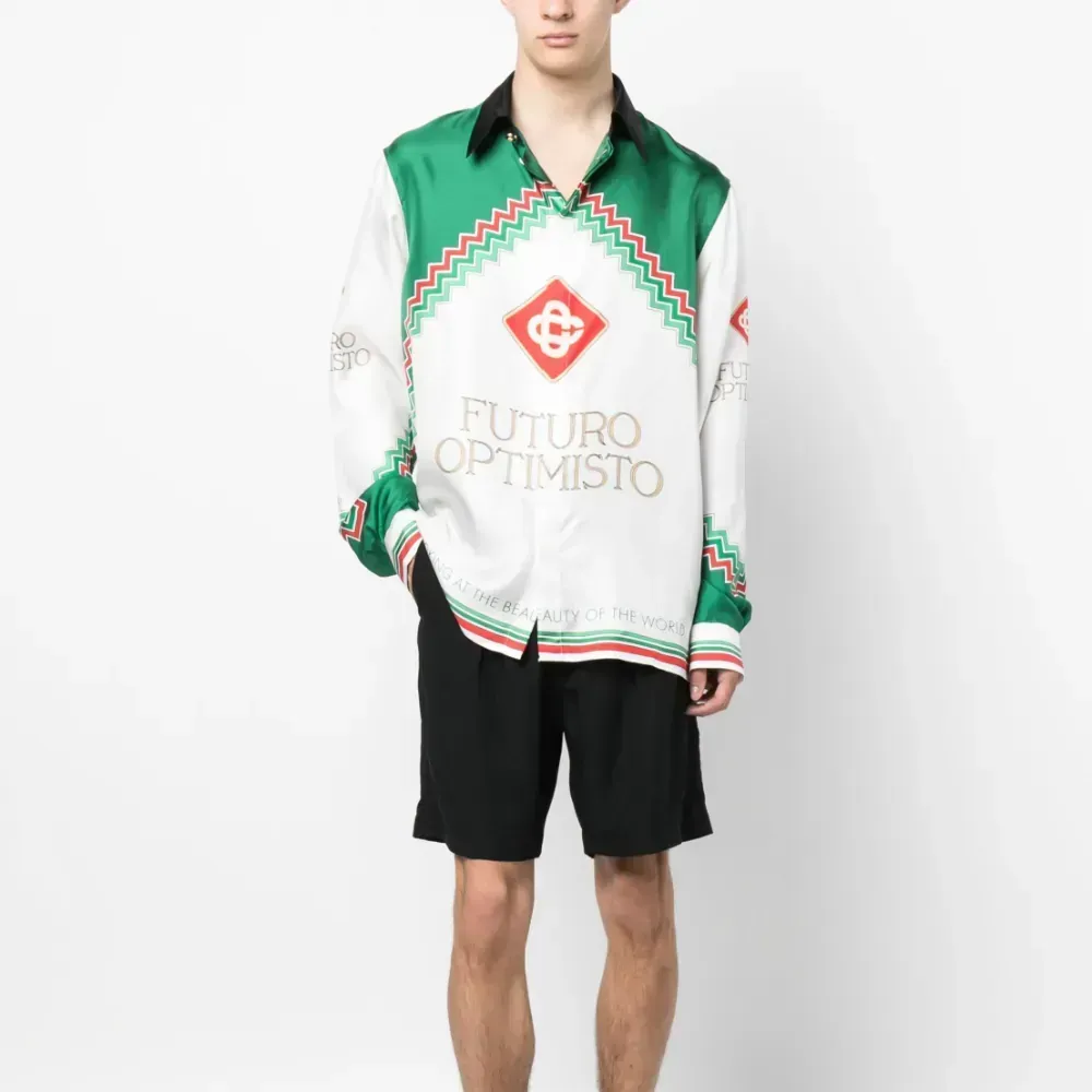 Camisa Casablanca Futuro Optimisto Silk White Green foto 1