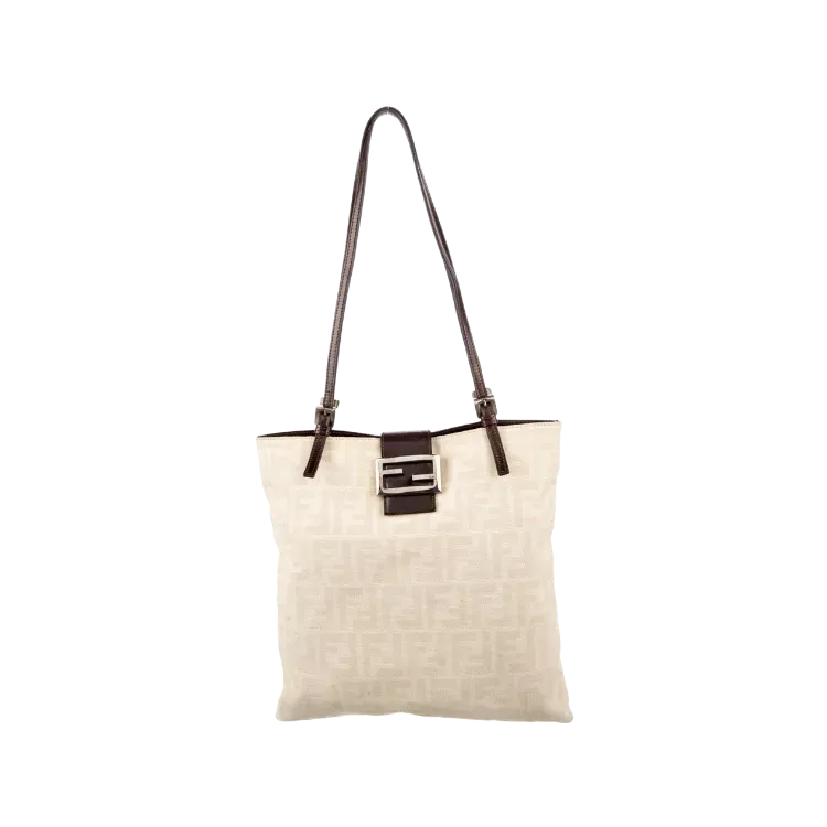 Bolsa Fendi Vintage Zucca FF Tote Cream Beige